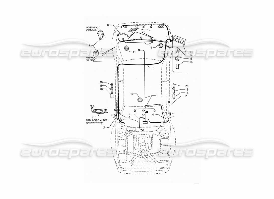 maserati ghibli 2.8 (abs) système électrique : schéma des pièces du coffre, des portes et du compartiment passager (entraînement droit)