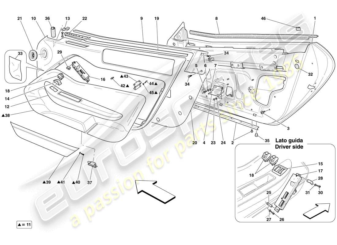 ferrari 599 gto (usa) portes - sous-structure et garniture schéma des pièces