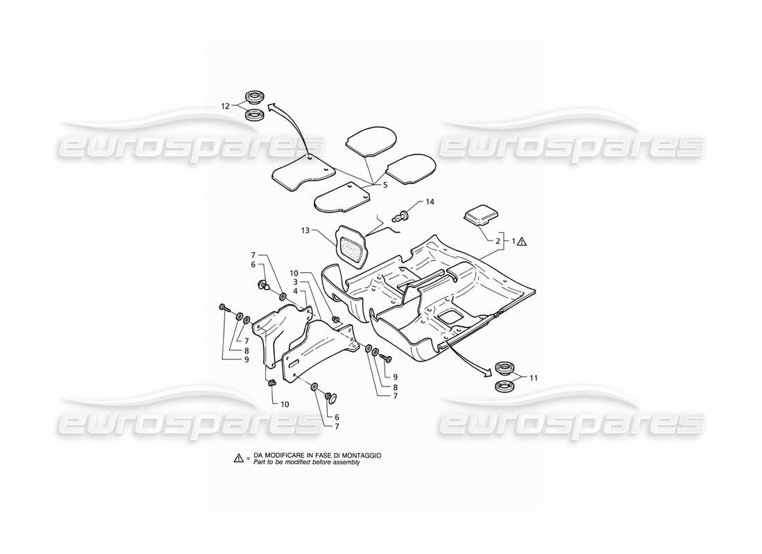 maserati qtp v6 (1996) tapis d'habitacle : véhicules avec double airbag - schéma des pièces