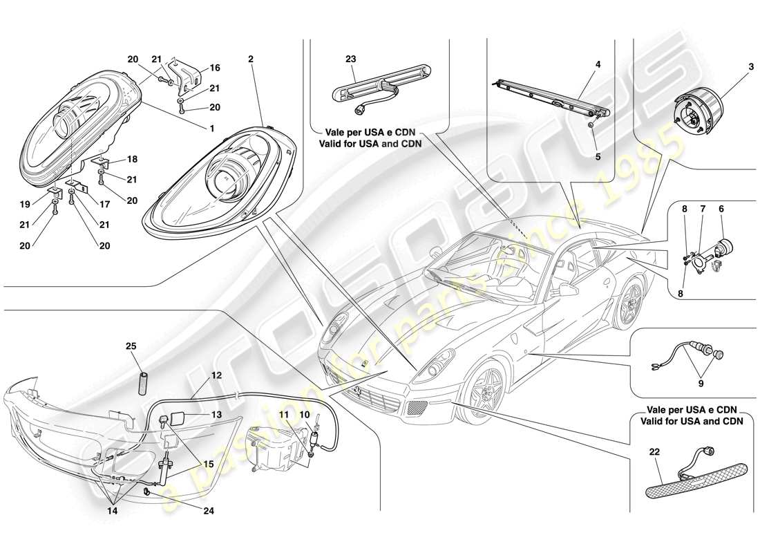 ferrari 599 gtb fiorano (usa) phares et feux arrière schéma des pièces