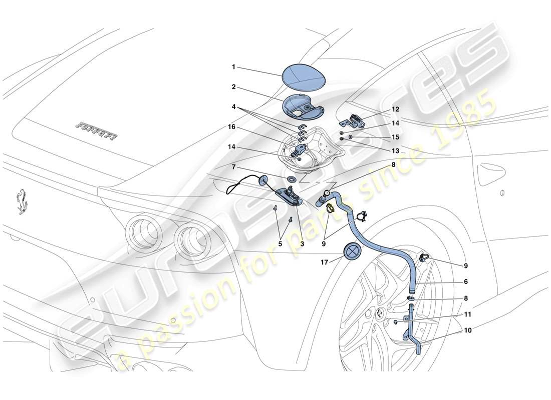 ferrari 812 superfast (usa) trappe de remplissage de carburant et commandes schéma des pièces