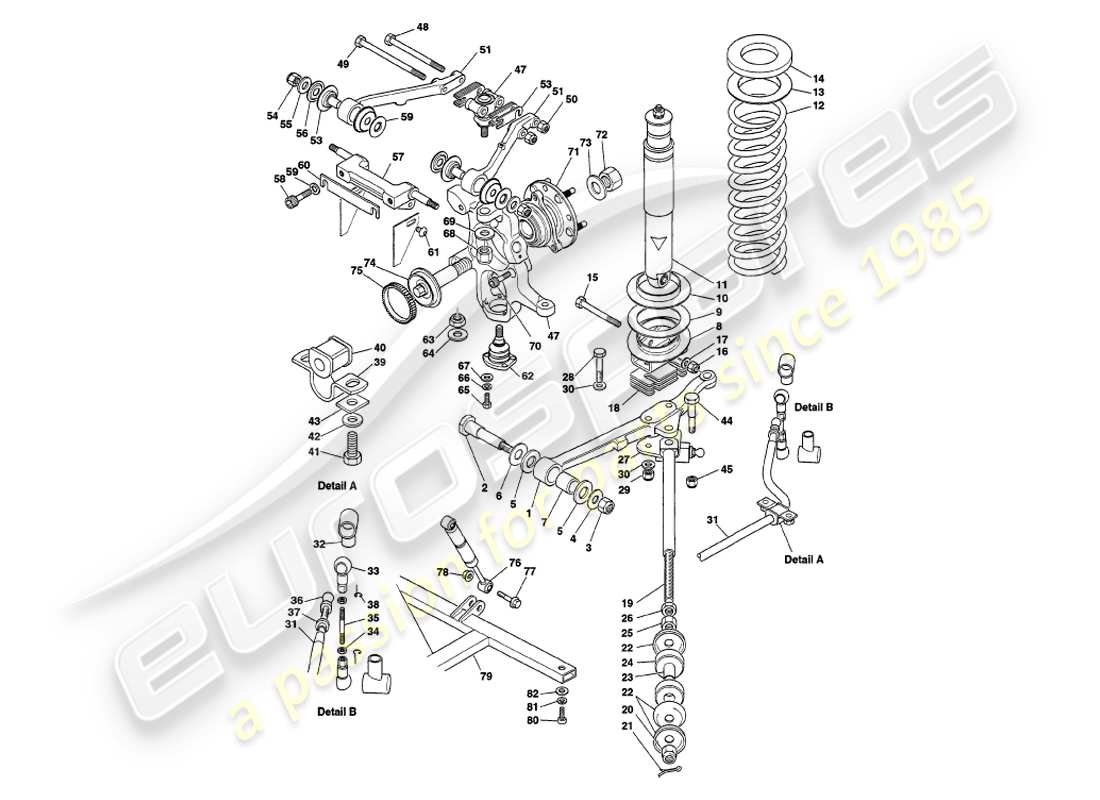 aston martin v8 volante (2000) suspension avant schéma des pièces