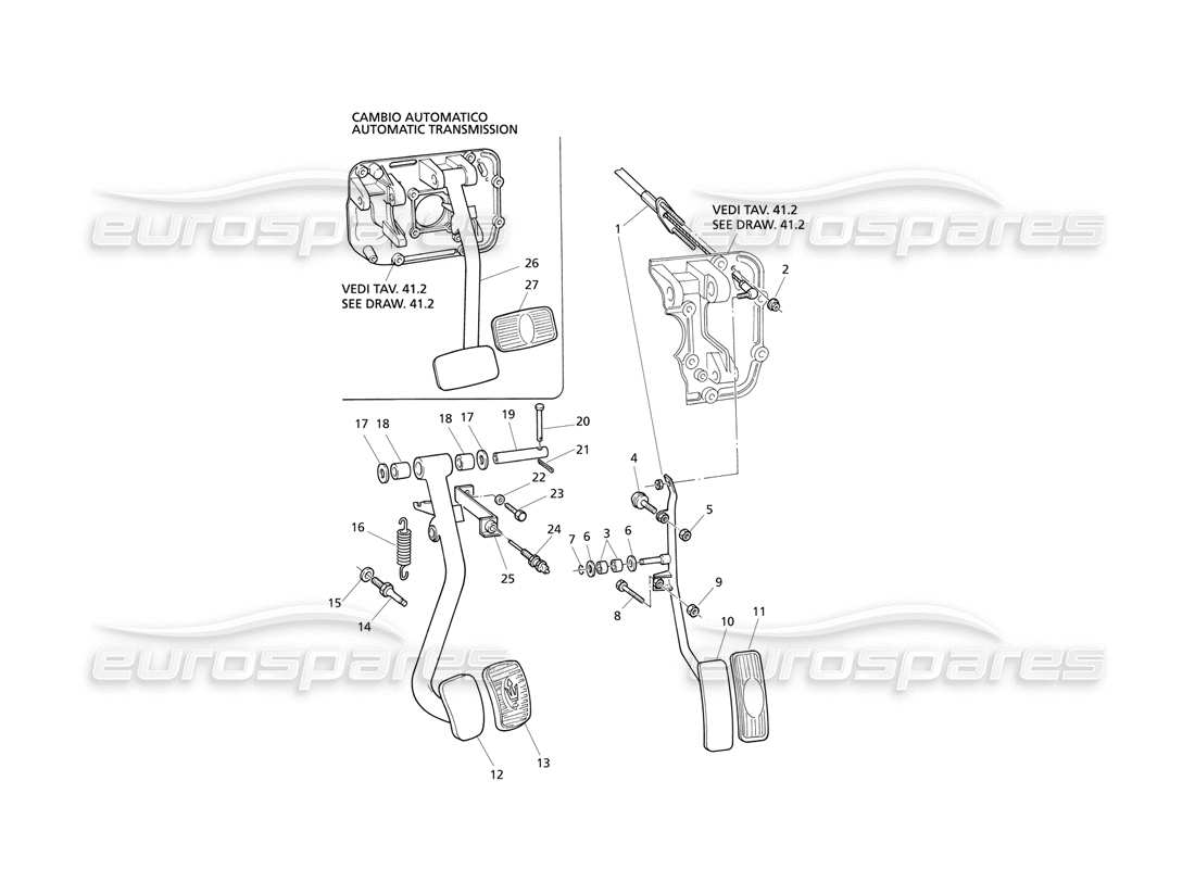 maserati qtp v8 evoluzione schéma des pièces des pédales de frein et d'accélérateur (entraînement à droite)