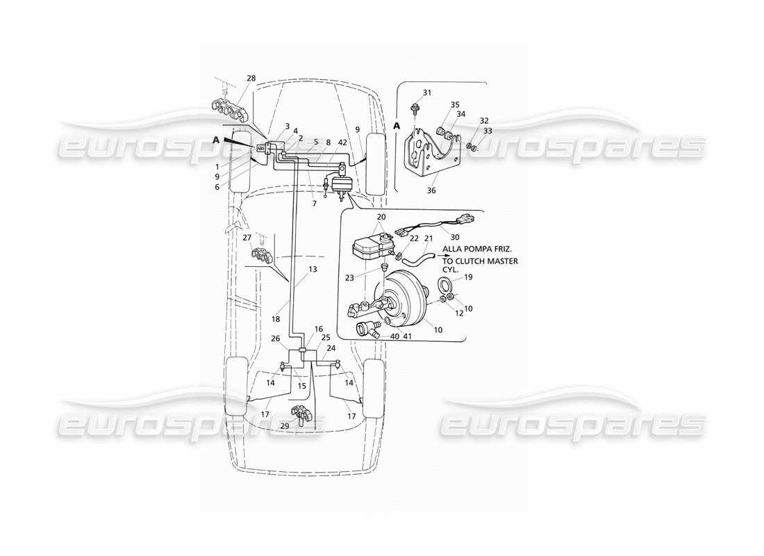 maserati qtp v8 evoluzione schéma des pièces des conduites de frein hydrauliques abs (rhd)