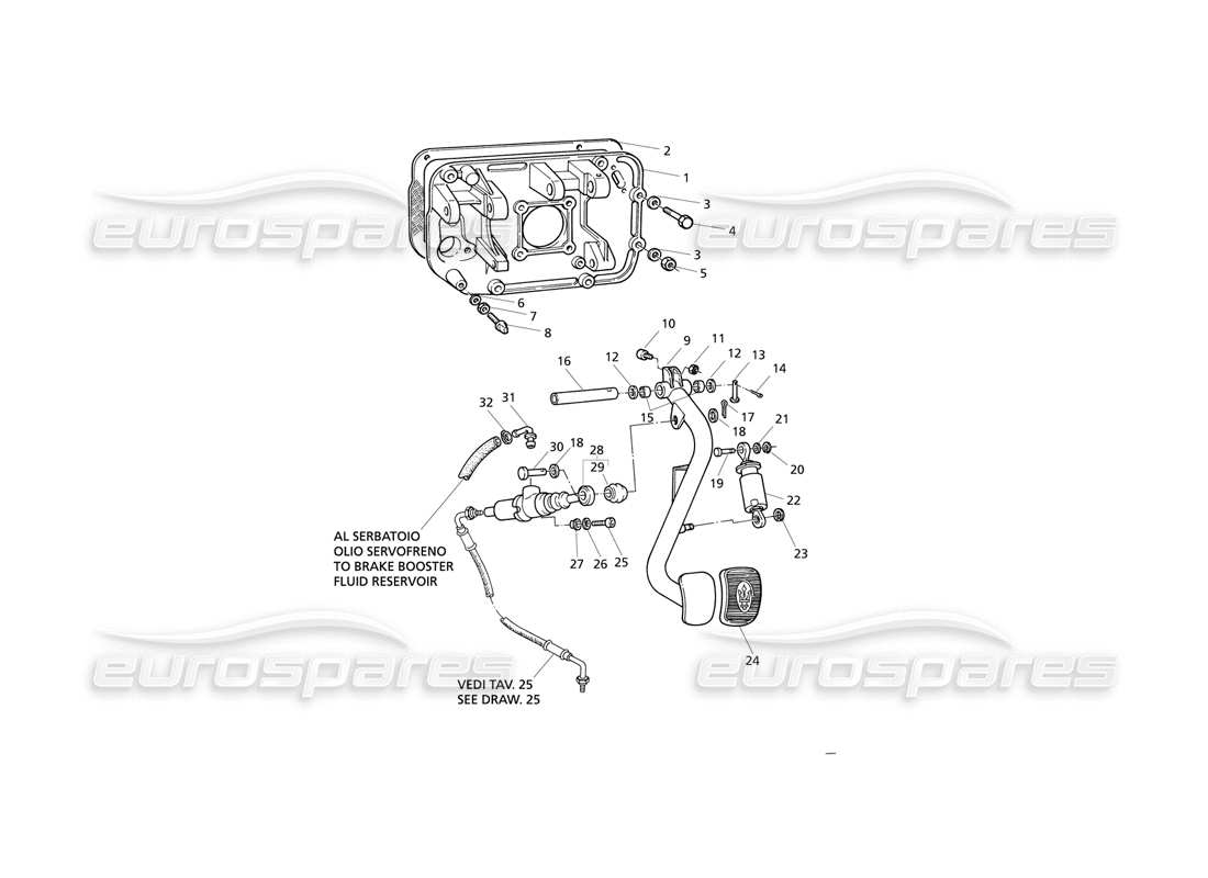 maserati qtp v8 evoluzione schéma des pièces de la pédale d'embrayage et du support de pédale de pompe (entraînement à droite)