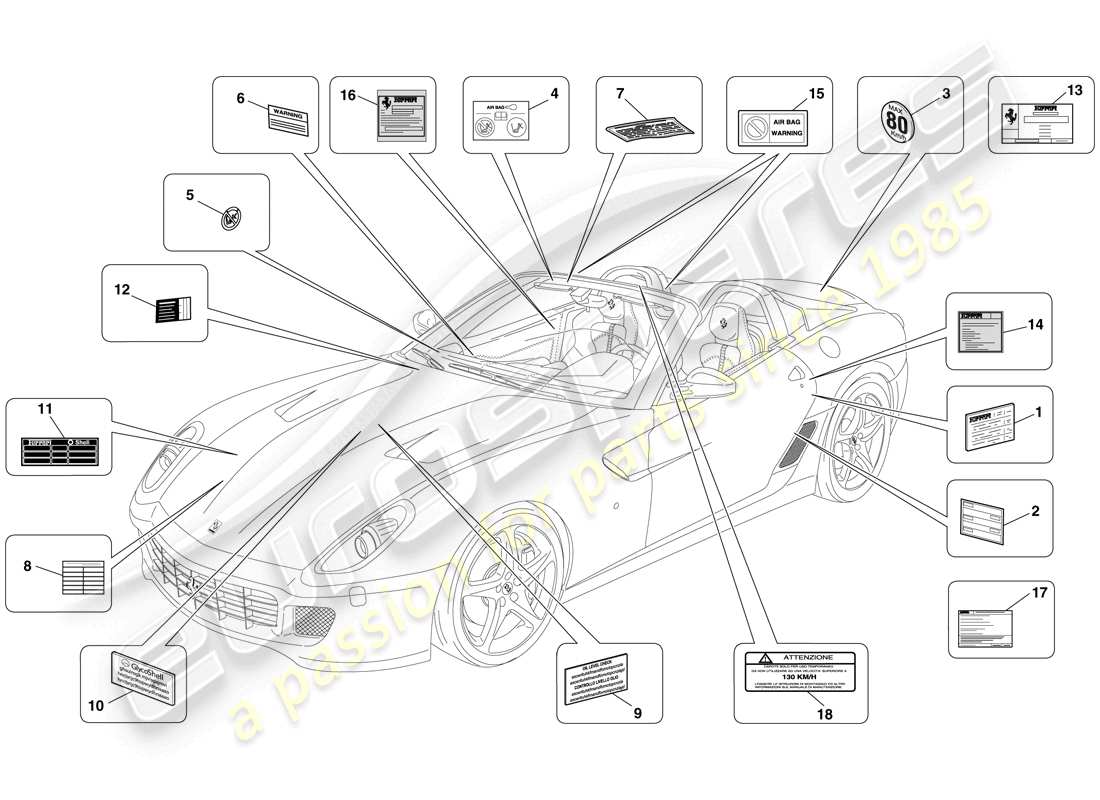 ferrari 599 sa aperta (europe) étiquettes et plaques adhésives schéma des pièces