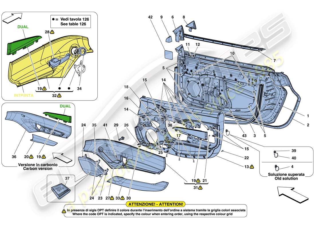 ferrari 488 spider (europe) portes - sous-structure et garniture schéma des pièces