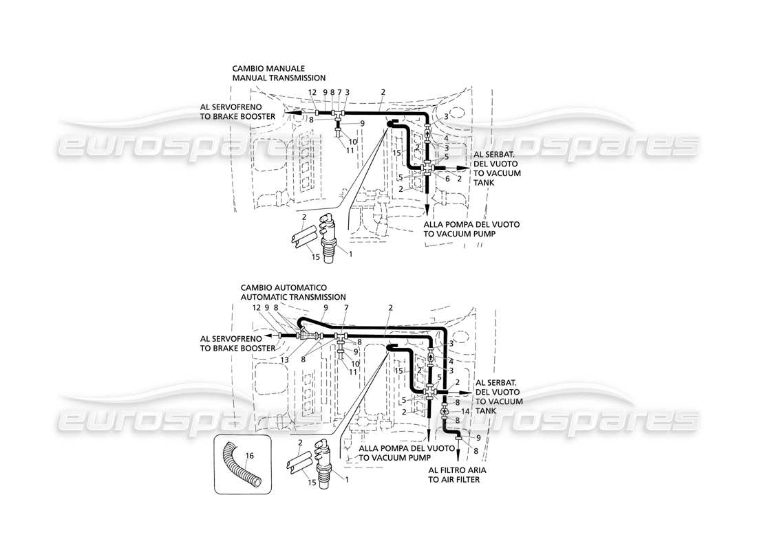 maserati qtp v8 evoluzione schéma des pièces du système de vide (entraînement droit)