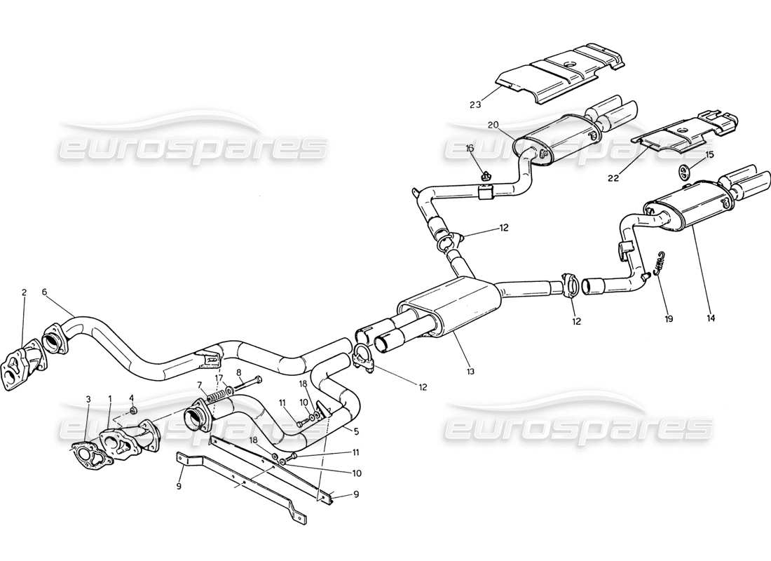 maserati 222 / 222e biturbo système d'échappement sans catalyseur schéma des pièces