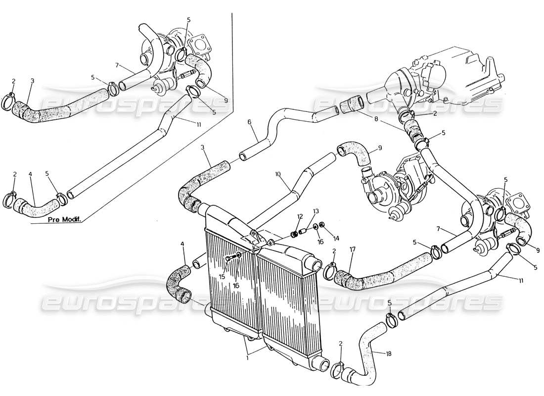 maserati 222 / 222e biturbo échangeur de soins - tuyaux schéma des pièces