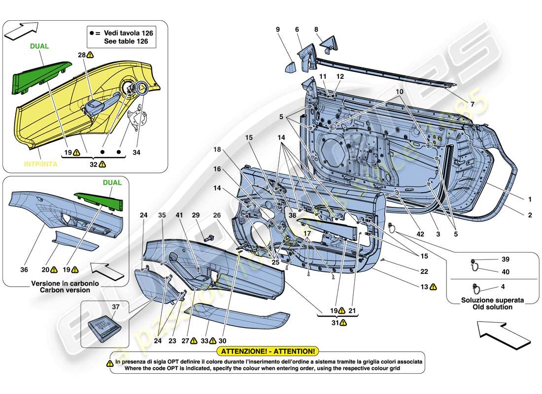 ferrari 488 gtb (rhd) portes - sous-structure et garniture schéma des pièces