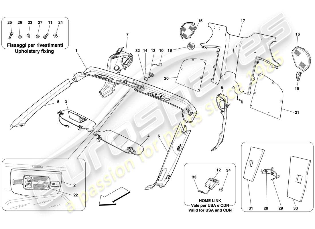ferrari 599 sa aperta (europe) cadre de pare-brise et garniture de compartiment passager arrière schéma des pièces