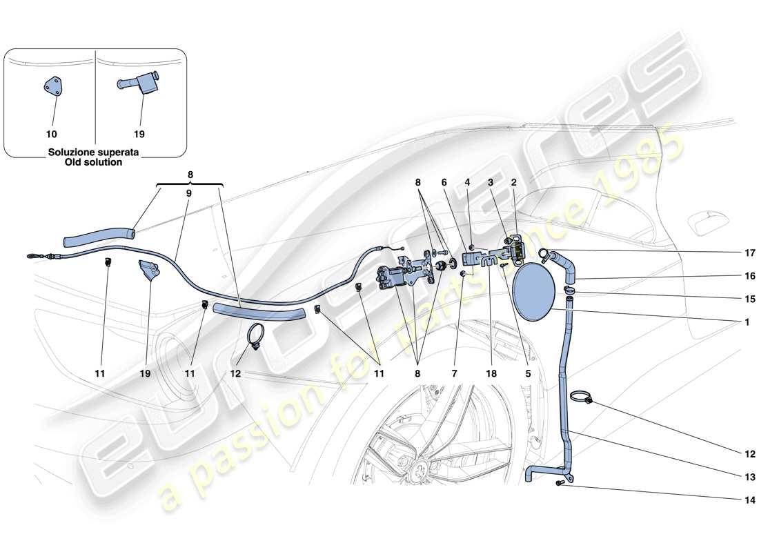 ferrari 488 spider (europe) trappe de remplissage de carburant et commandes schéma des pièces