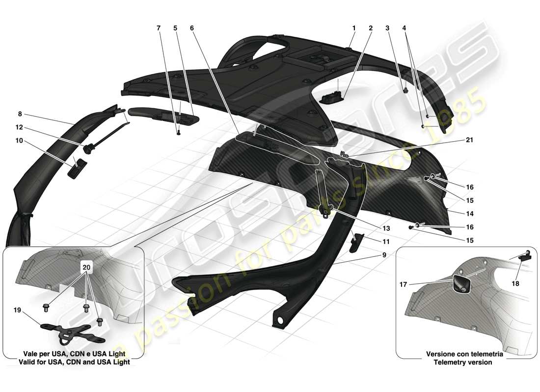 ferrari laferrari (usa) garniture de pavillon et accessoires schéma des pièces