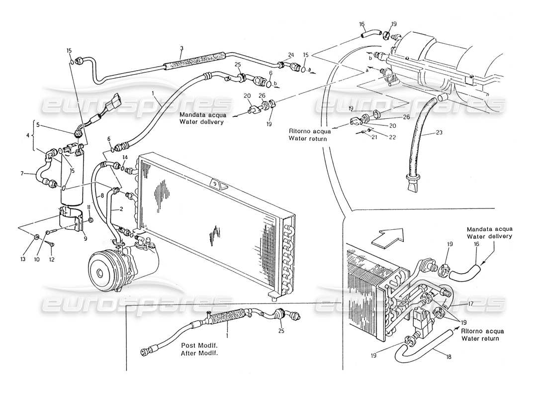maserati karif 2.8 système de climatisation, direction gauche (après modification) schéma des pièces