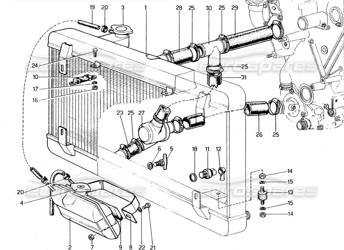 ferrari 365 gtc4 (mechanical) circuit d'eau - schéma des pièces de révision