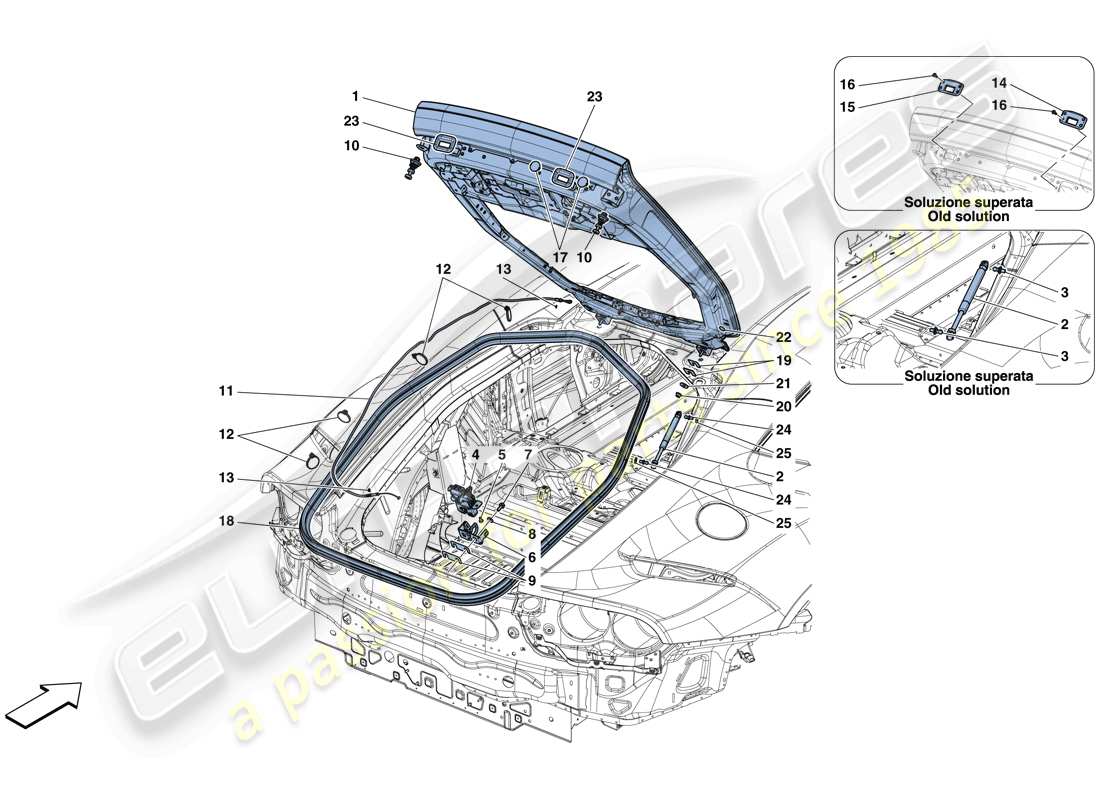 ferrari 812 superfast (rhd) couvercle arrière et mécanisme d'ouverture schéma des pièces