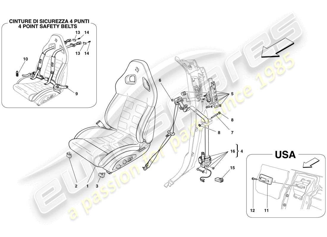 ferrari 599 gtb fiorano (usa) siège avant complet et ceintures de sécurité schéma des pièces