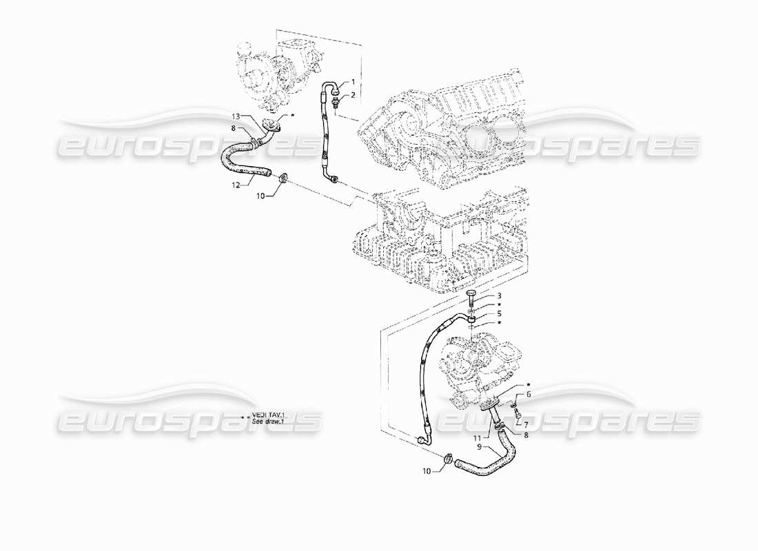 maserati qtp v8 (1998) schéma des pièces de lubrification des turbosoufflantes