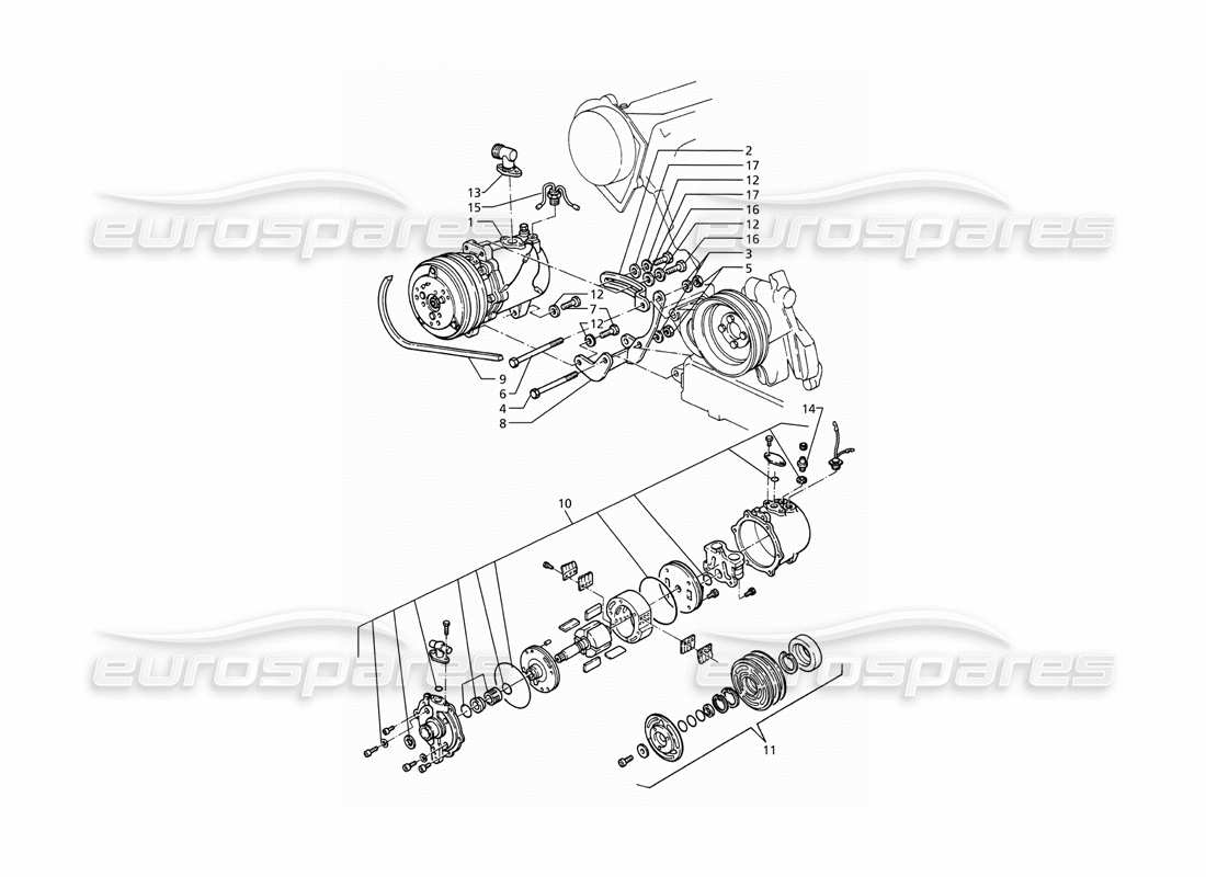 maserati ghibli 2.8 (abs) diagramme des pièces du compresseur d'air et des supports