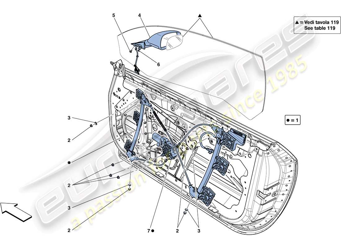 ferrari ff (rhd) portes - vitres électriques et rétroviseur schéma des pièces