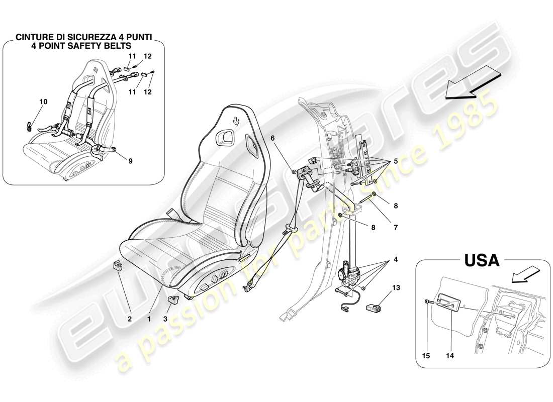 ferrari 599 gto (rhd) siège avant complet et ceintures de sécurité schéma des pièces