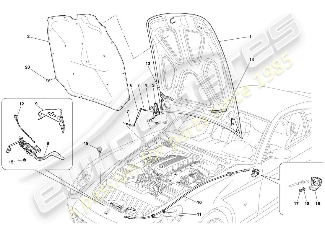 ferrari 612 sessanta (usa) couvercle du compartiment moteur schéma des pièces