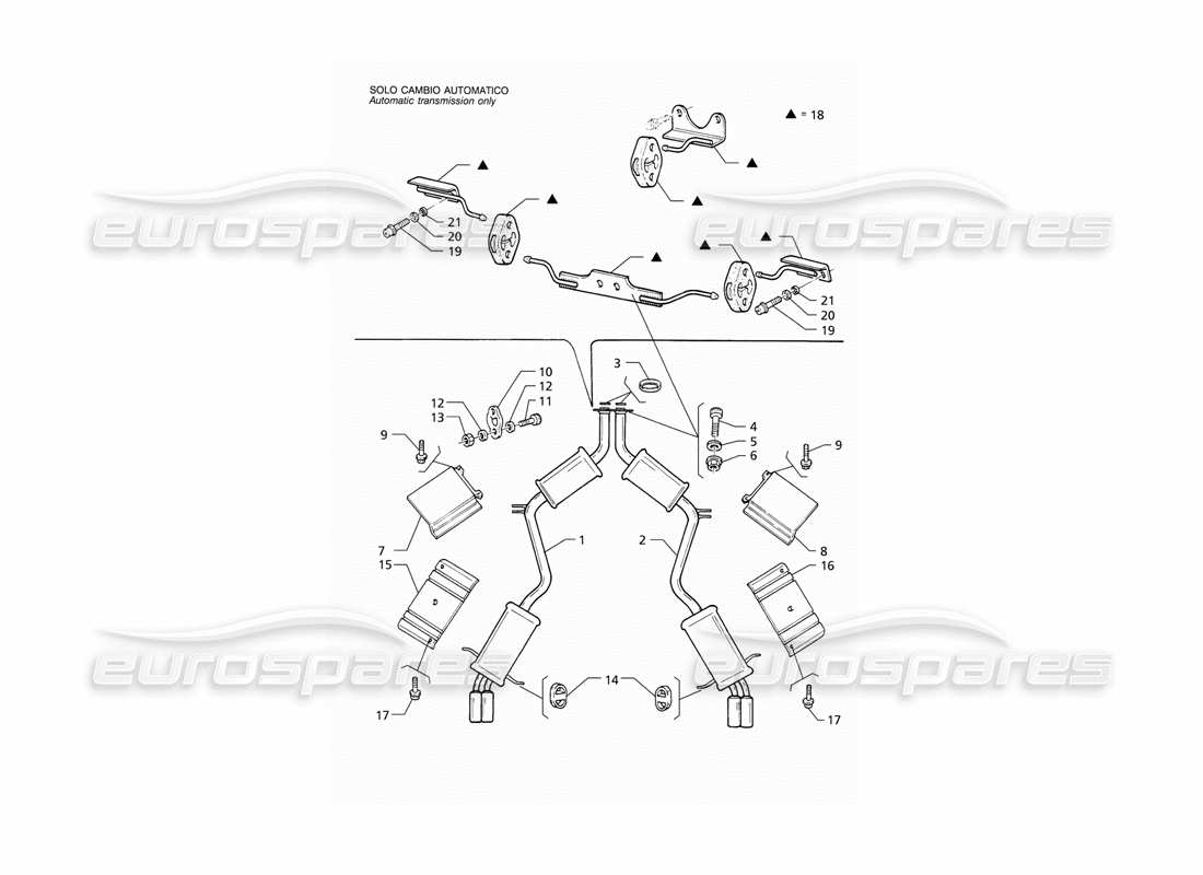 maserati qtp v8 (1998) système d'échappement arrière schéma des pièces