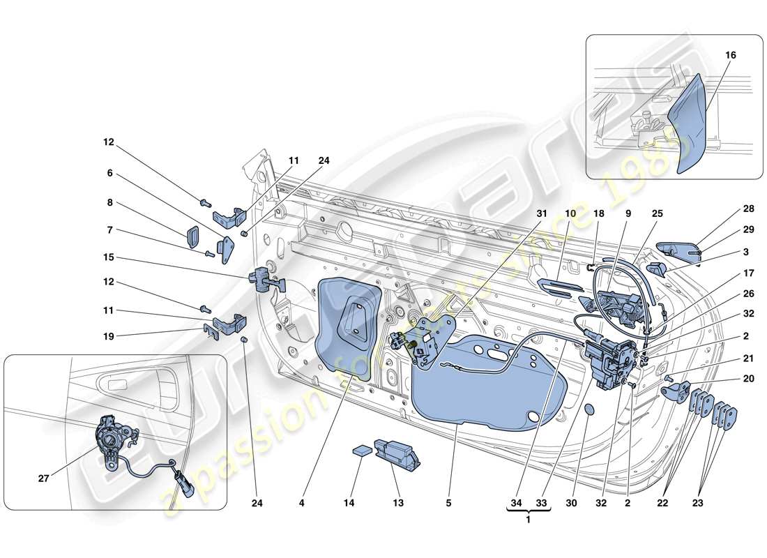 ferrari 458 speciale (rhd) portes - mécanismes d'ouverture et charnières schéma des pièces