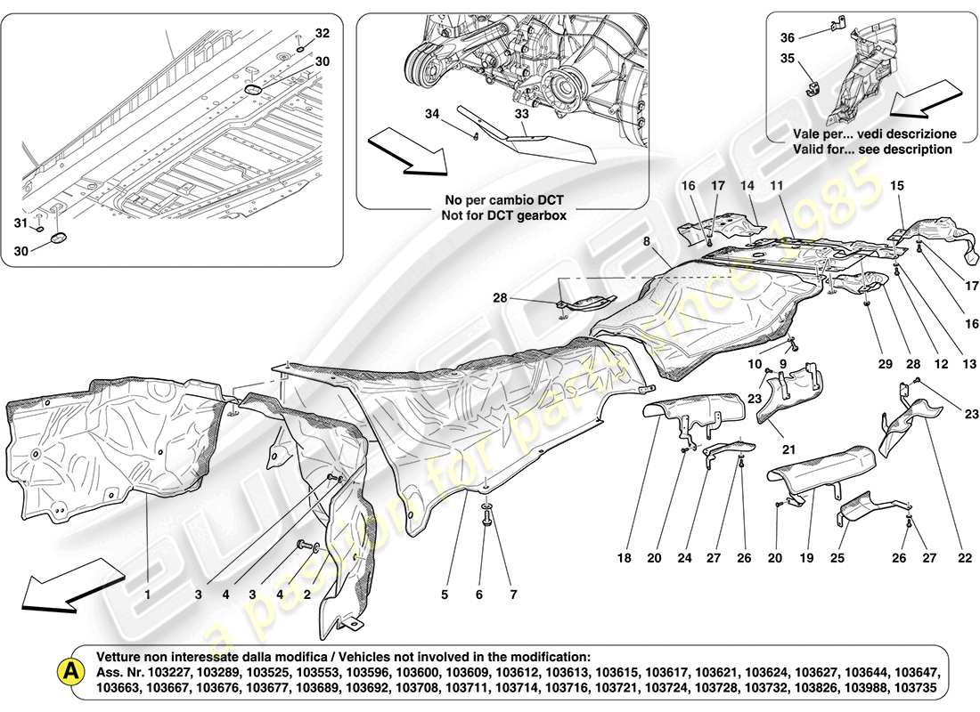 ferrari california (usa) boucliers thermiques dans le véhicule schéma des pièces