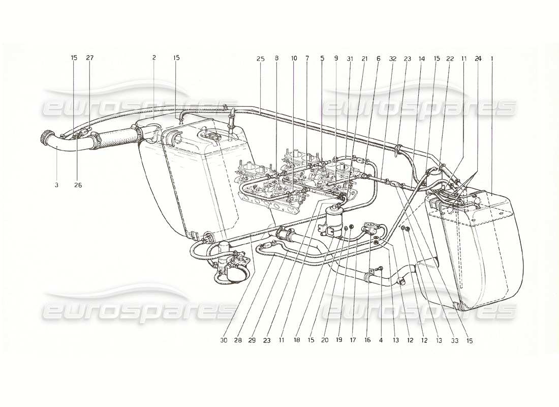 ferrari 308 gt4 dino (1976) système d'alimentation en carburant usa spec (à partir du n° 11994 – version us 1976) schéma des pièces