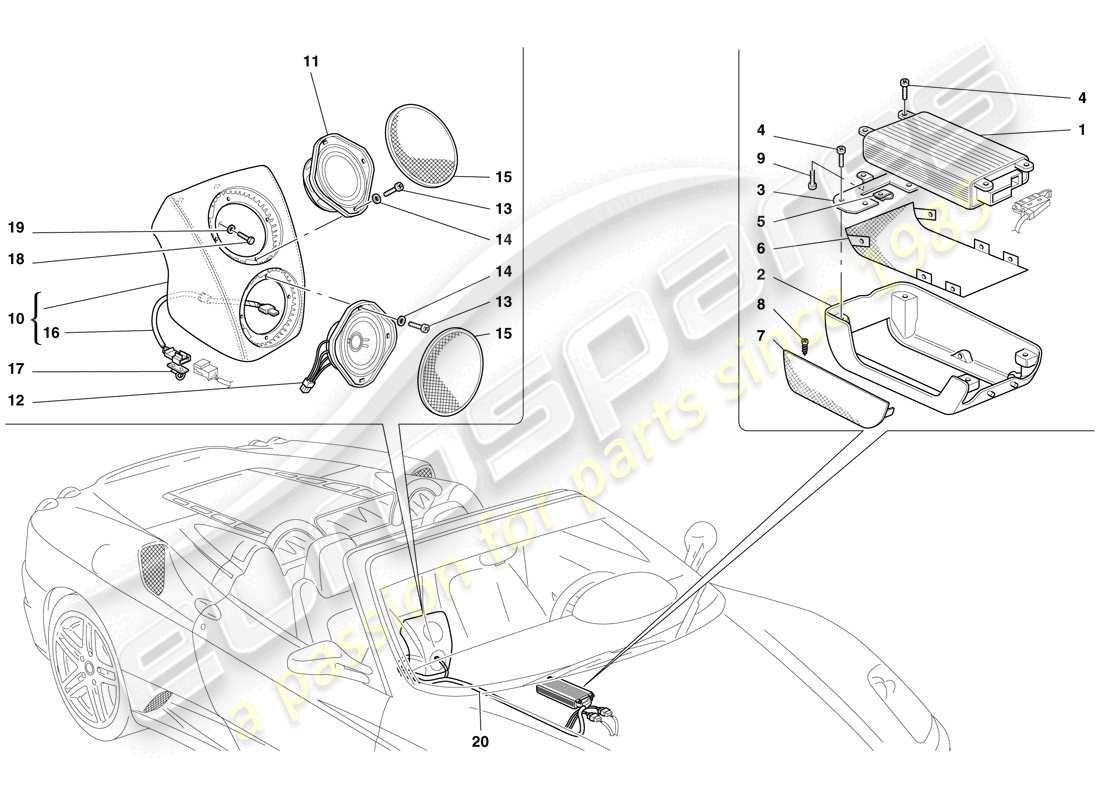 ferrari f430 spider (europe) schéma des pièces du système d'amplificateur radio