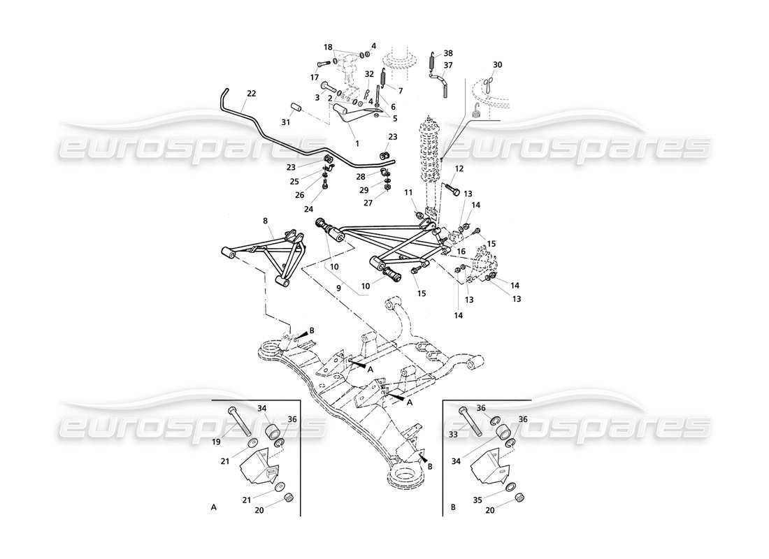 maserati qtp v6 evoluzione schéma des pièces de la suspension arrière et de la barre anti-roulis