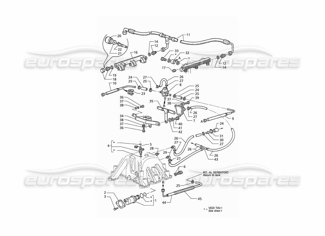 maserati qtp v6 (1996) schéma des pièces des accessoires du système d'injection (rhd)