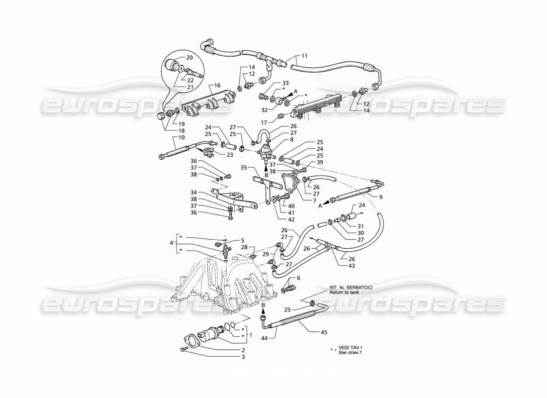 maserati qtp v6 (1996) accessoires du système d'injection (lhd) schéma des pièces