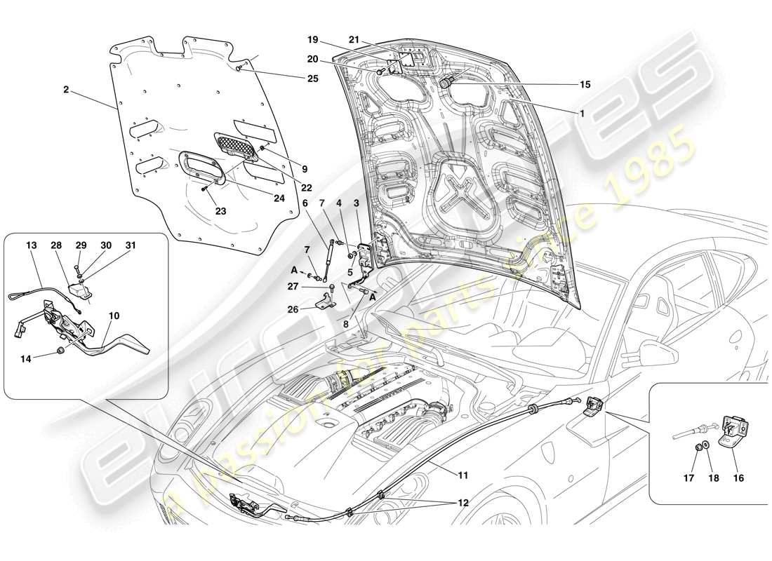 ferrari 599 gto (usa) couvercle du compartiment moteur schéma des pièces