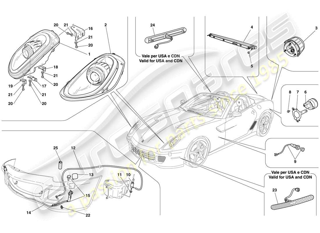ferrari 599 sa aperta (usa) phares et feux arrière schéma des pièces