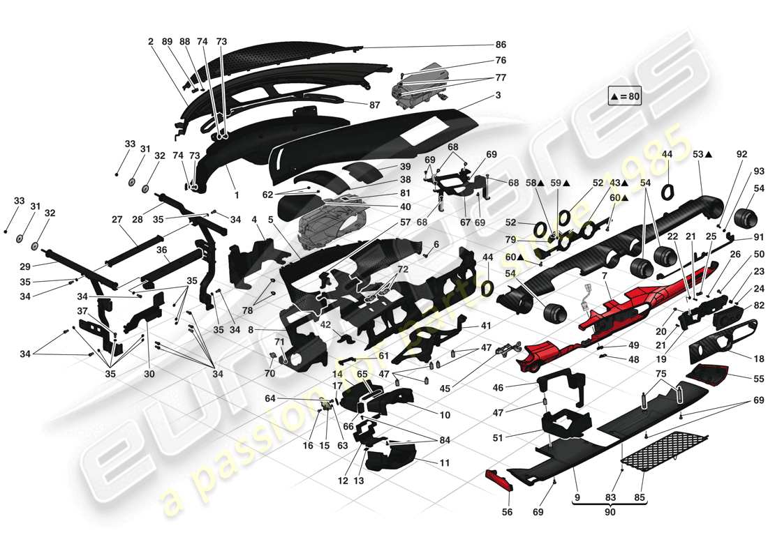 ferrari laferrari (usa) diagramme des pièces du tableau de bord