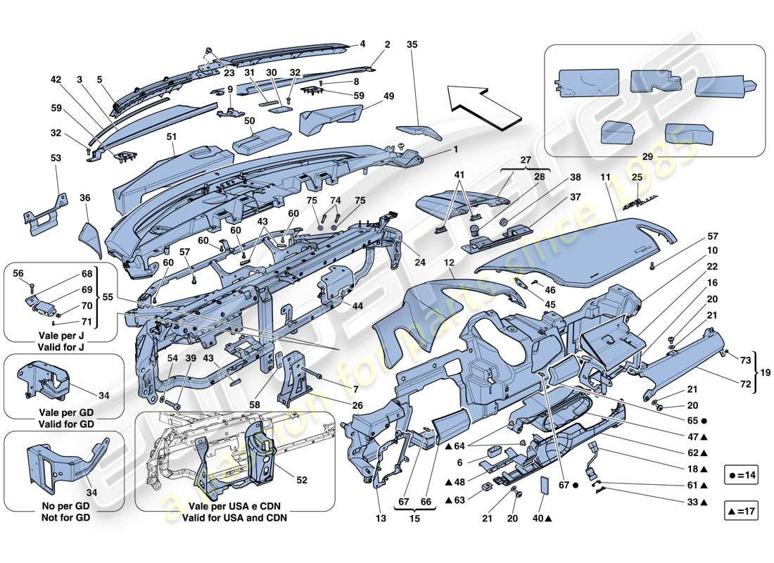 ferrari 458 italia (usa) tableau de bord schéma des pièces