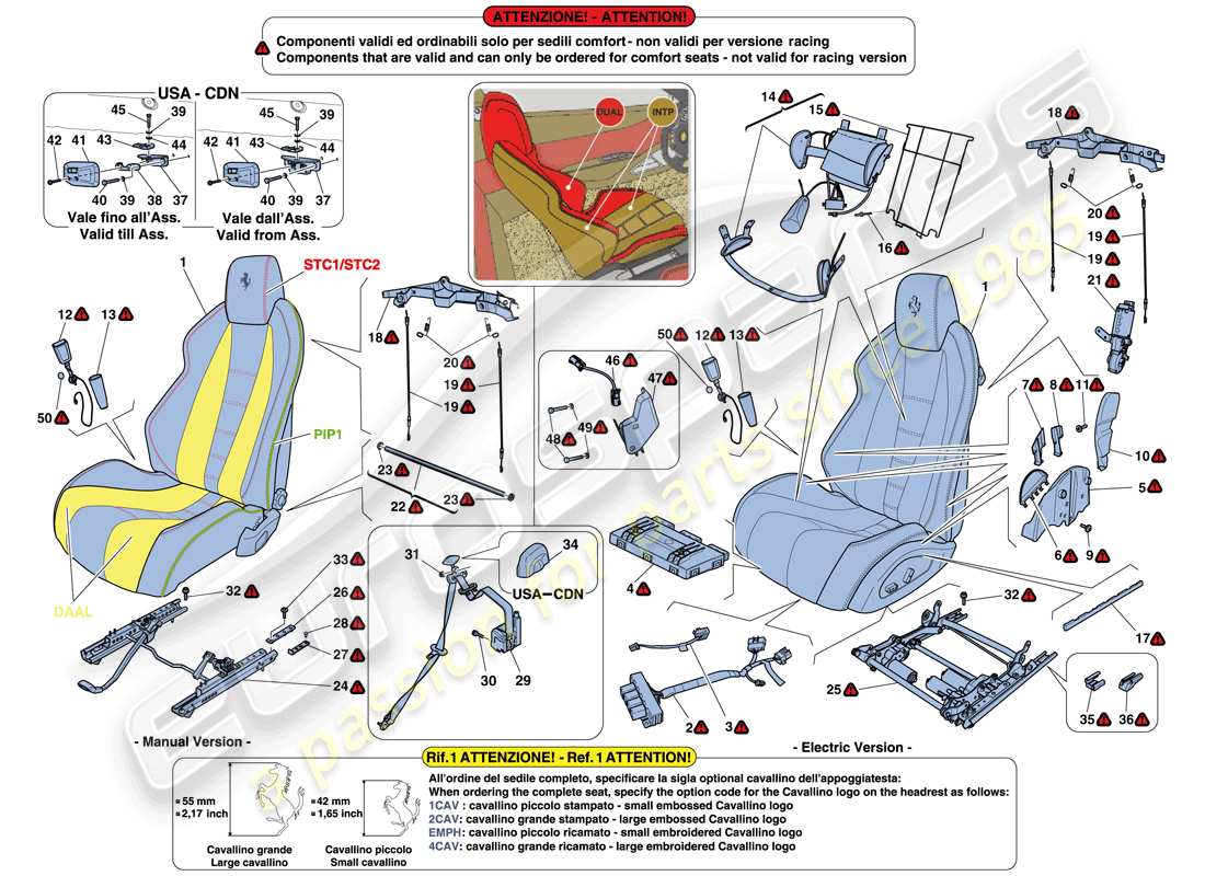 ferrari 458 italia (europe) sièges - ceintures de sécurité, guides et réglages schéma des pièces