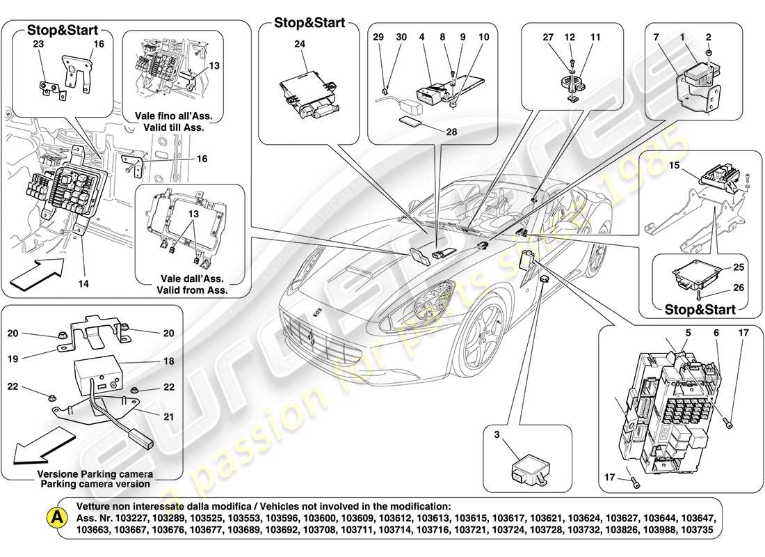 ferrari california (usa) calculateurs d'habitacle schéma des pièces