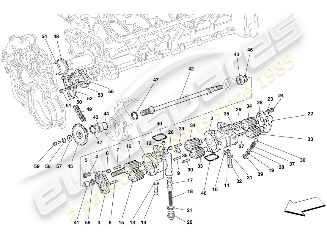 ferrari 612 scaglietti (usa) lubrification - pompes à huile schéma des pièces