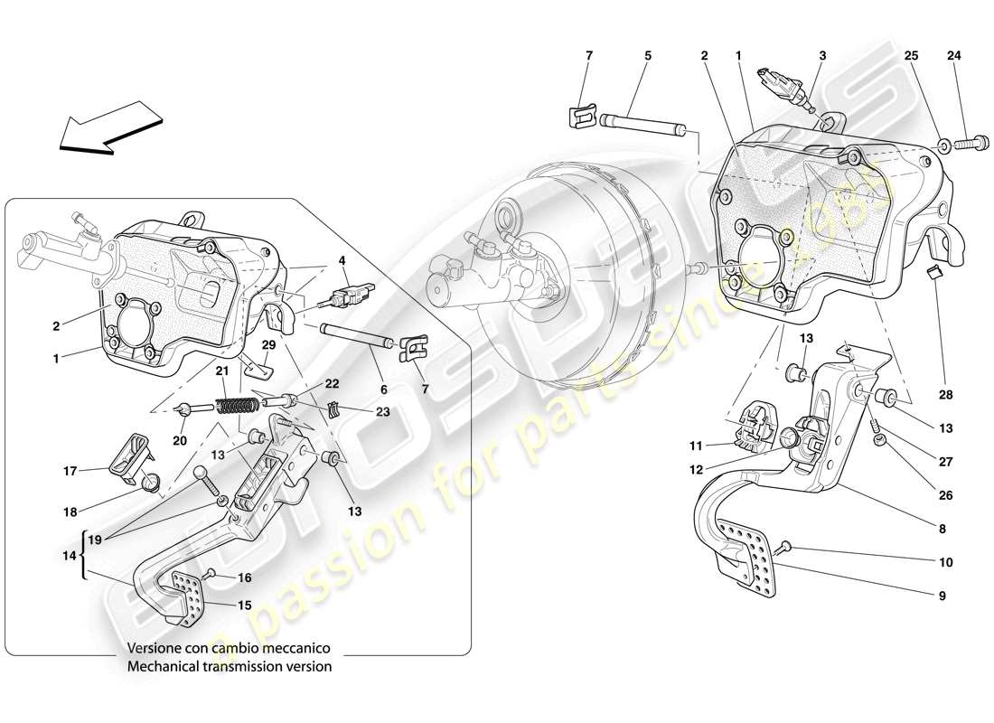 ferrari 612 scaglietti (rhd) diagramme des pièces du pedal board