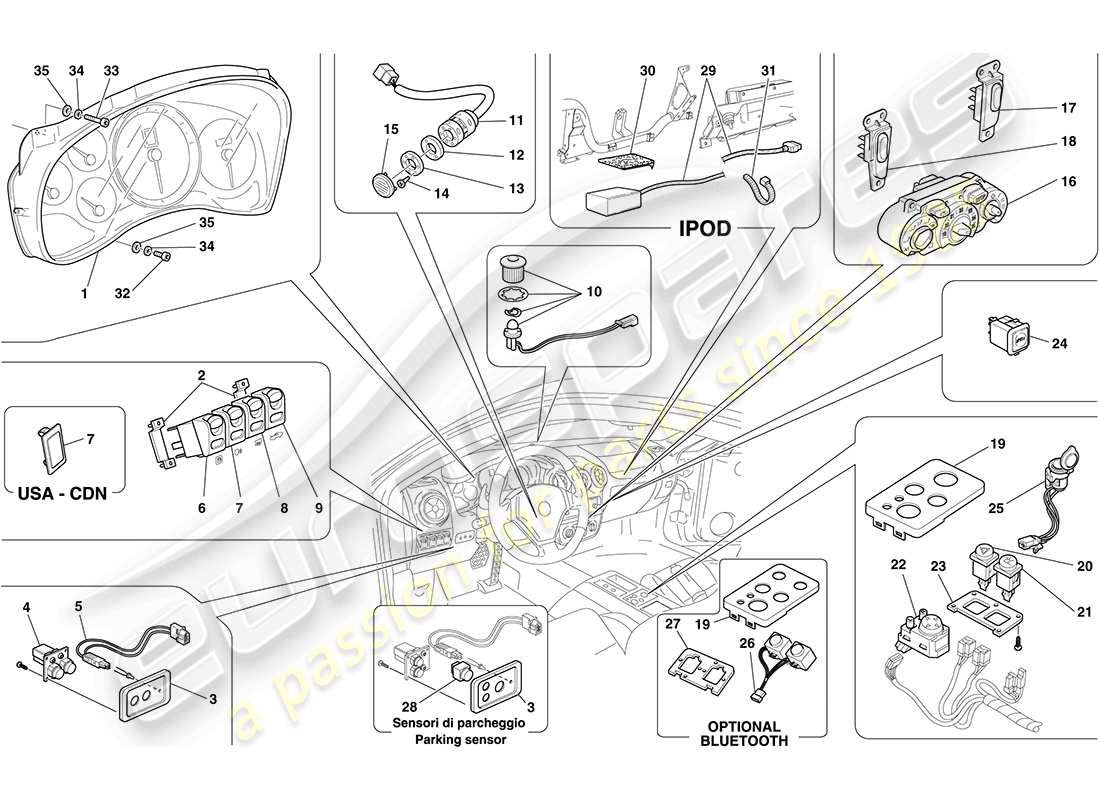 ferrari f430 coupe (europe) tableau de bord et instruments pour tunnel schéma des pièces