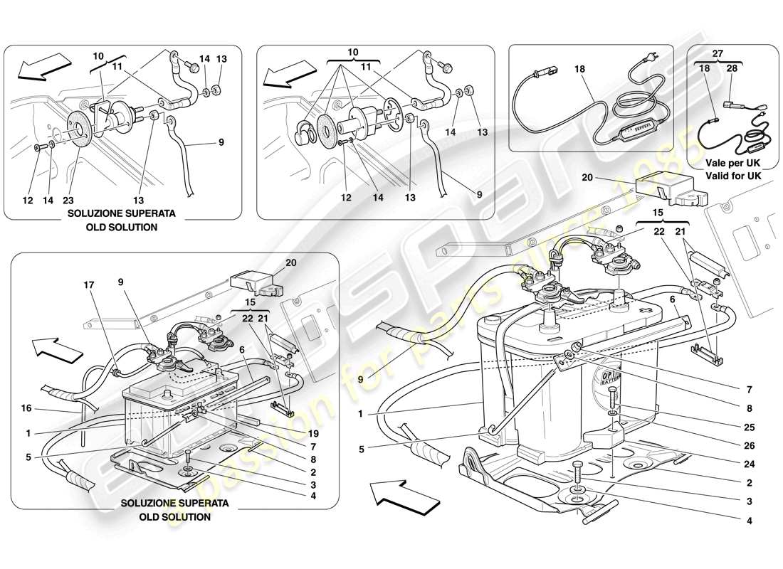 ferrari f430 scuderia (rhd) diagramme des pièces de la batterie