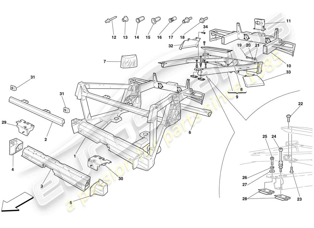 ferrari f430 scuderia (rhd) châssis - structure, éléments arrière et panneaux