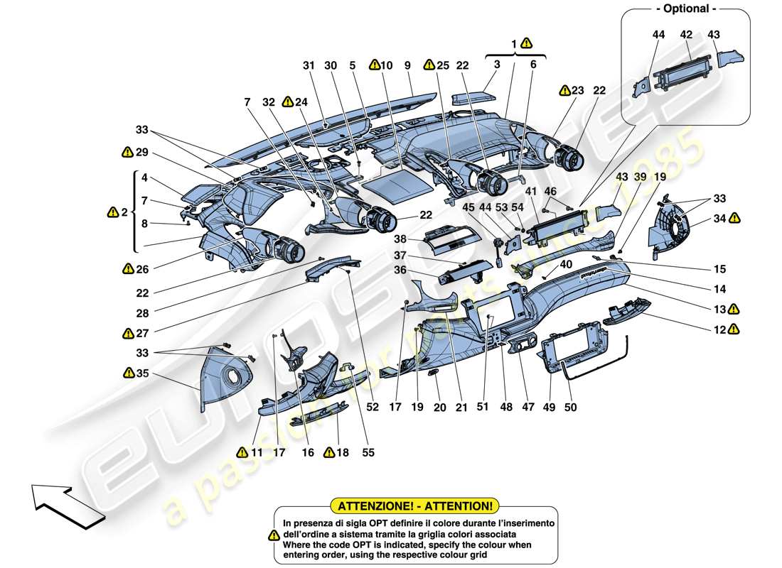ferrari gtc4 lusso (rhd) tableau de bord - schéma des pièces garniture