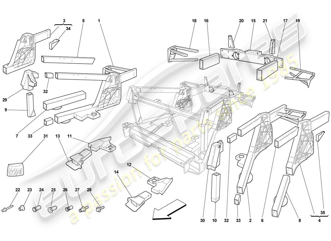 ferrari f430 scuderia (rhd) châssis - sous-ensembles d'éléments arrière schéma des pièces