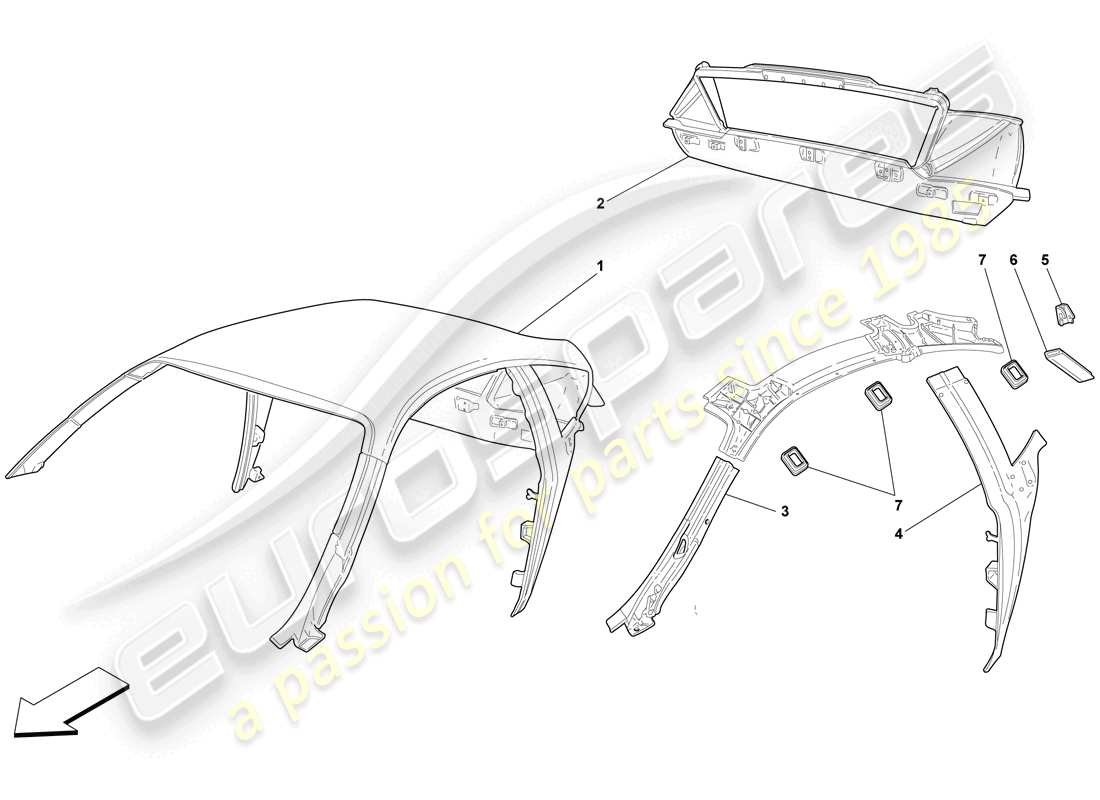 ferrari f430 scuderia (rhd) toit - structure schéma des pièces