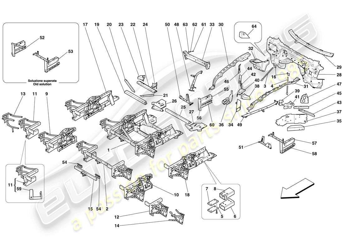 ferrari 599 gto (europe) structures et éléments, avant du véhicule schéma des pièces